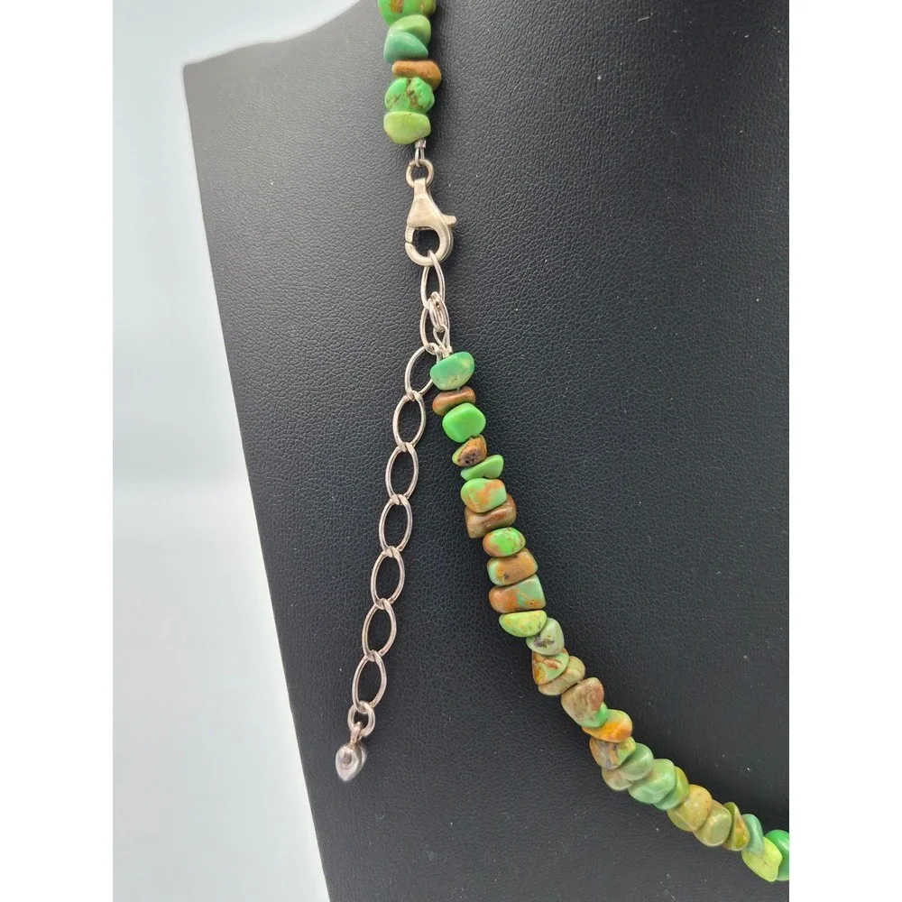 Turquoise Chip Necklace Green Sterling Silver 925 Adjustable Boho Southwestern